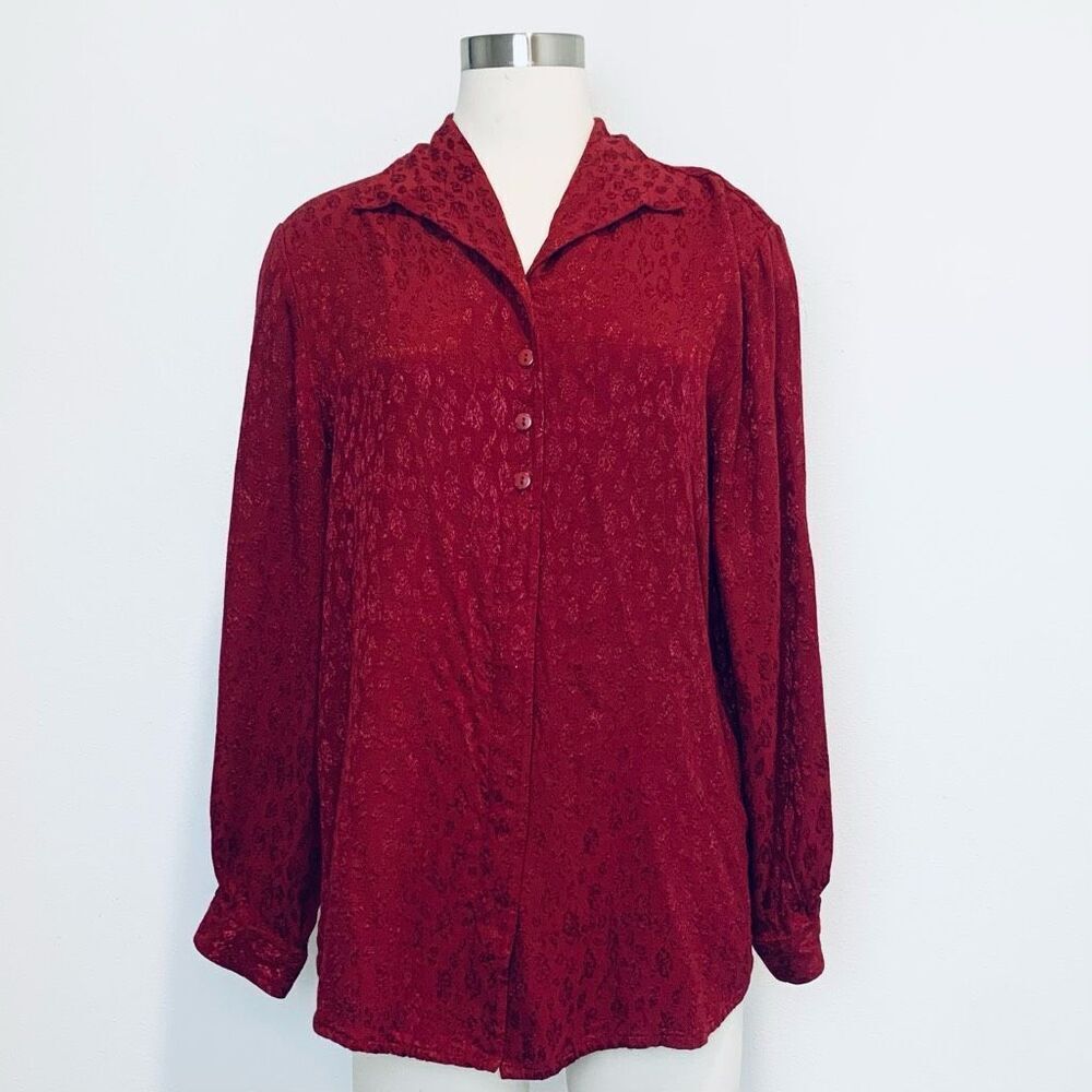Vintage Barisal Red Paisley Floral Button Down Blouse M L 70s Western